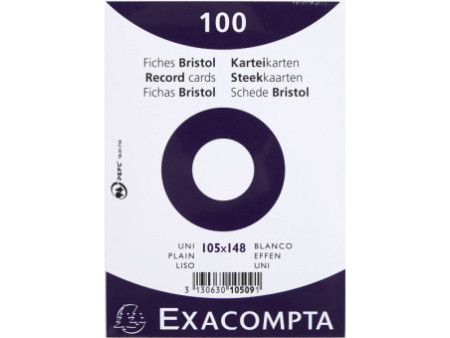 EXACOMPTA Fiches bristol, A6, uni, blanc