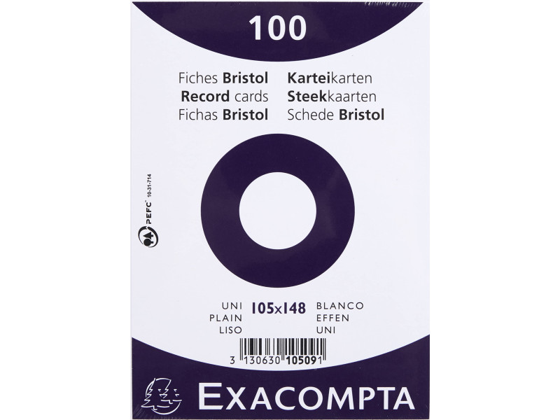 EXACOMPTA Fiches bristol, A6, uni, blanc