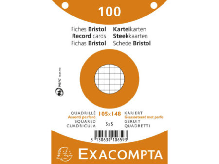 EXACOMPTA Fiches bristol, A5, quadrillé, assorti