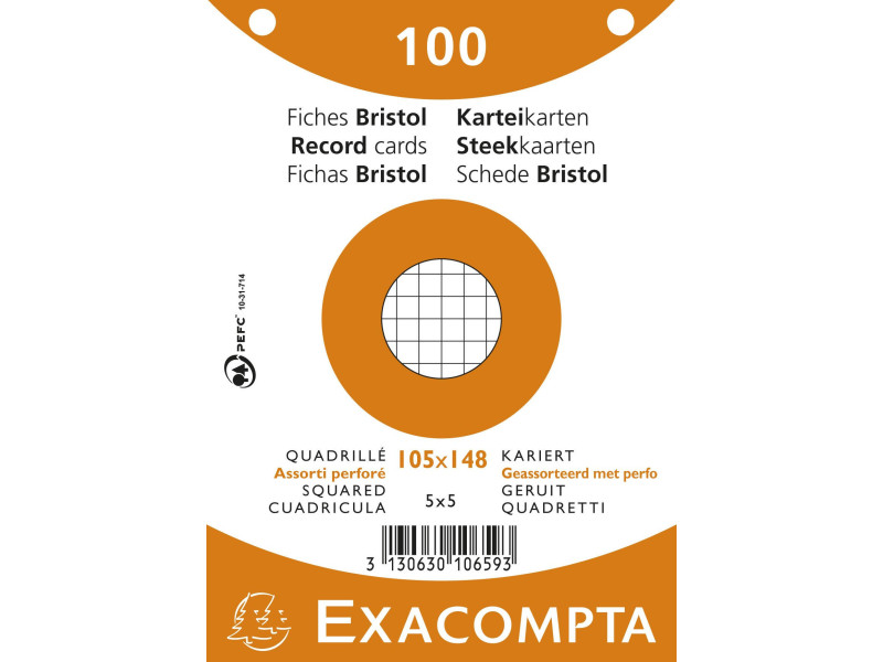 EXACOMPTA Fiches bristol, A5, quadrillé, assorti