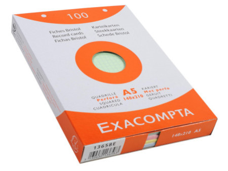 EXACOMPTA Fiches bristol, A5, quadrillé, assorti