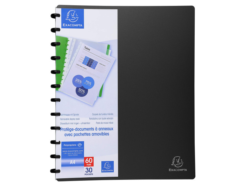 EXACOMPTA Protège-documents, A4, 30 pochettes, noir