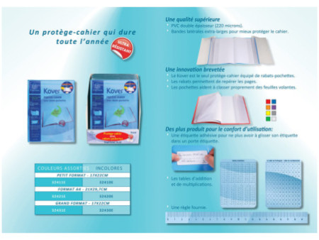 EXACOMPTA Protège-cahier Kover, PVC, 240 x 320 mm, incolore