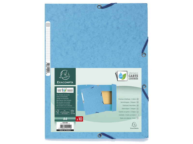 EXACOMPTA Chemise à élastiques, A4, carton, turquoise