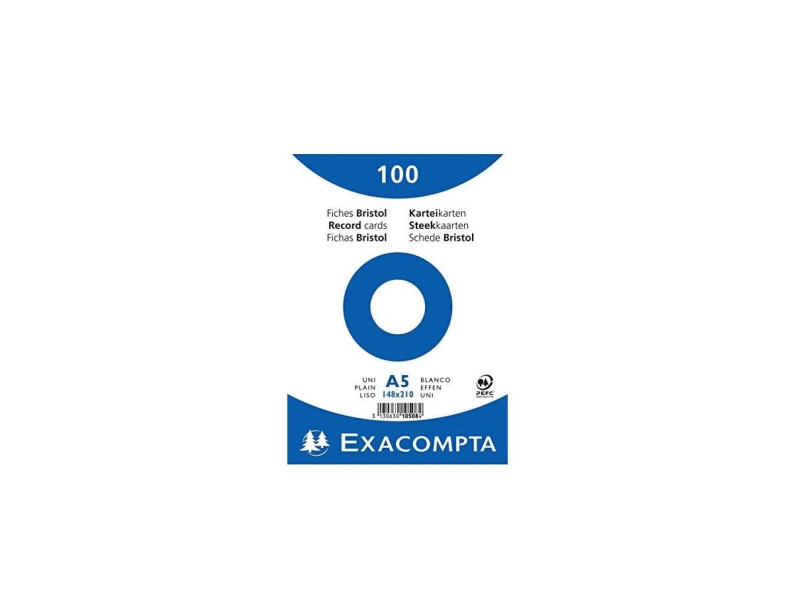 EXACOMPTA Fiches bristol, A5, uni, blanc
