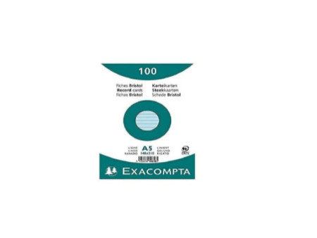 EXACOMPTA Fiches bristol, A5, ligné, bleu azur