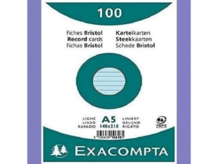 EXACOMPTA Fiches bristol, A5, ligné, bleu azur