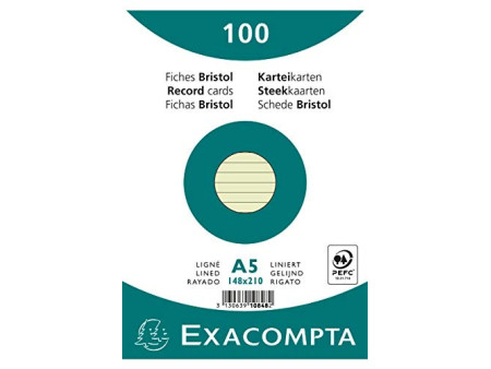 EXACOMPTA Fiches bristol, A5, ligné, vert