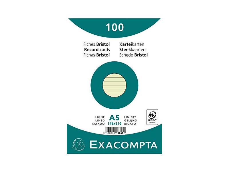 EXACOMPTA Fiches bristol, A5, ligné, vert