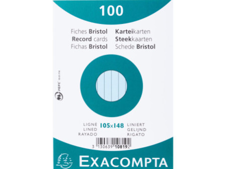EXACOMPTA Fiches bristol, A6, ligné, bleu azur
