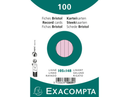 EXACOMPTA Fiches bristol, A6, ligné, rose