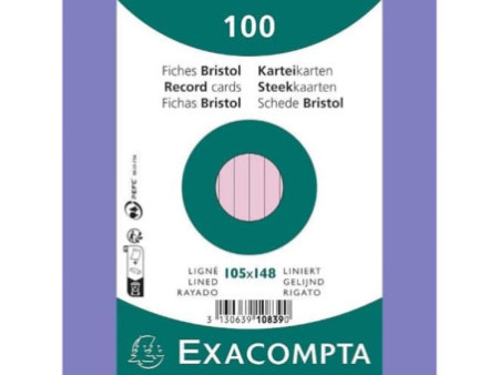 EXACOMPTA Fiches bristol, A6, ligné, rose