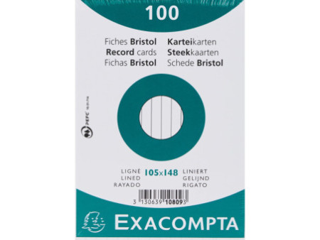 EXACOMPTA Fiches bristol, A6, ligné, blanc