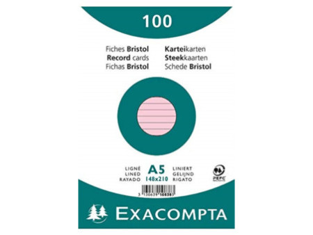 EXACOMPTA Fiches bristol, A5, ligné, rose