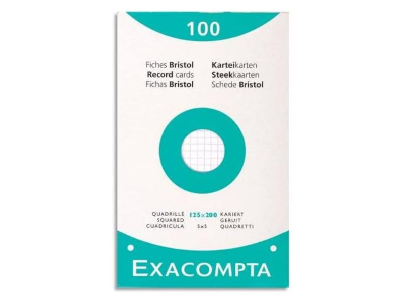 EXACOMPTA Fiches bristol, 125 x 200 mm, quadrillé, blanc