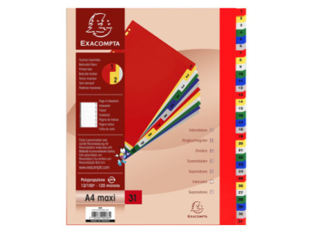 EXACOMPTA Intercalaires à chiffre, 1-31, A4+, 31 touches