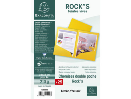 EXACOMPTA Chemises double poche ROCK'S, A4, jaune citron