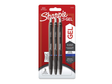 Sharpie Stylo encre gel S-GEL, 0,7 mm, bleu, blister de 3
