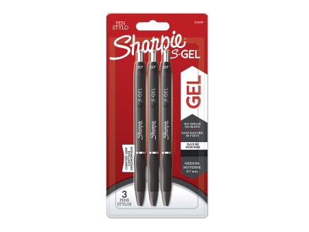 Sharpie Stylo encre gel S-GEL, 0,7 mm, noir, blister de 3
