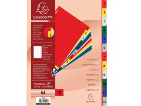 EXACOMPTA Intercalaires à chiffre, 1-12, A4, 12 touches