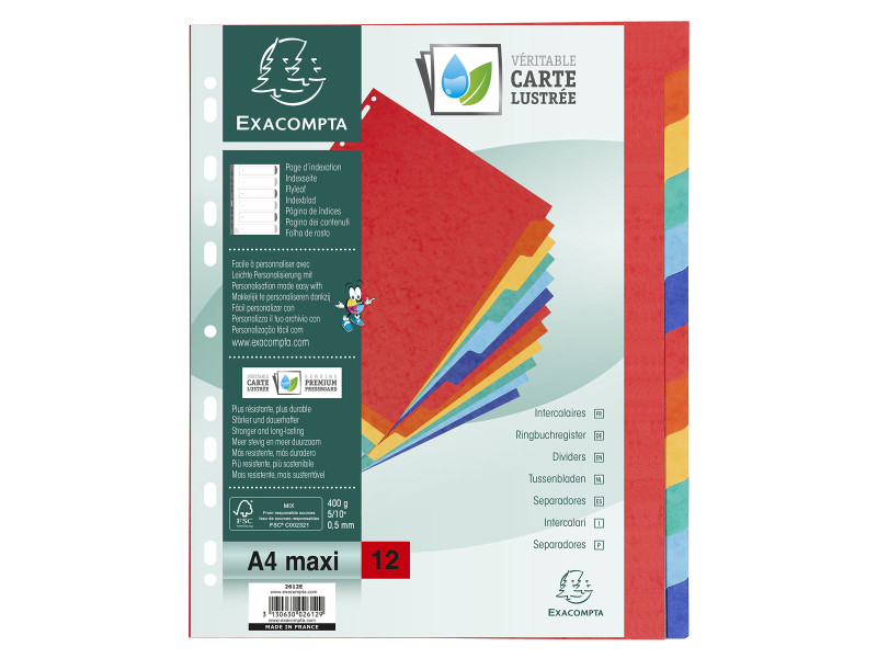 EXACOMPTA Intercalaires en carton, A4+, 12 touches