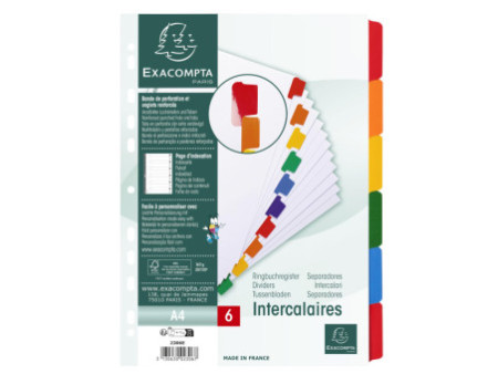 EXACOMPTA Intercalaires en carton, A4, blanc, 6 touches
