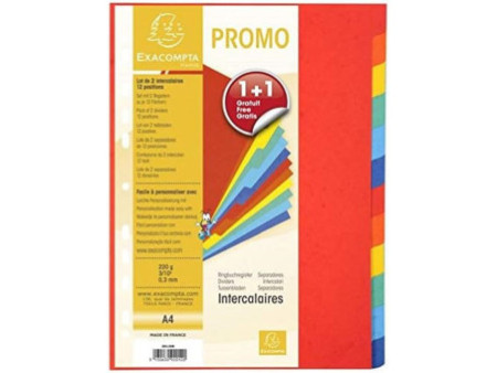 EXACOMPTA Intercalaires en carton, A4, 12 touches, promo 1+1