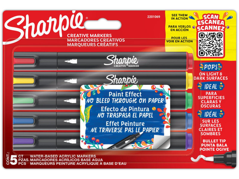 Sharpie Bullet Marqueur créatif, pointe ogive, blister de 5
