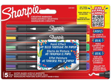 Sharpie Brush Marqueur créatif, pointe pinceau, blister de 5