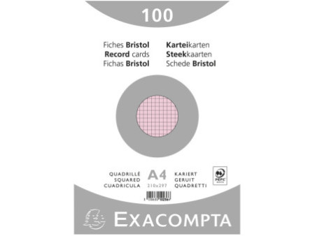 EXACOMPTA Fiches bristol, A4, quadrillé, rose