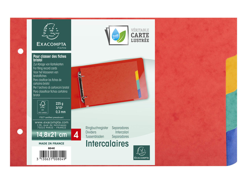 EXACOMPTA Intercalaires en carton, 148 x 210 mm, 4 touches