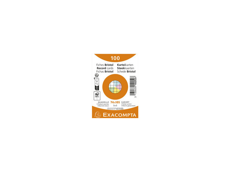 EXACOMPTA Fiches bristol, A7, uni, assorti