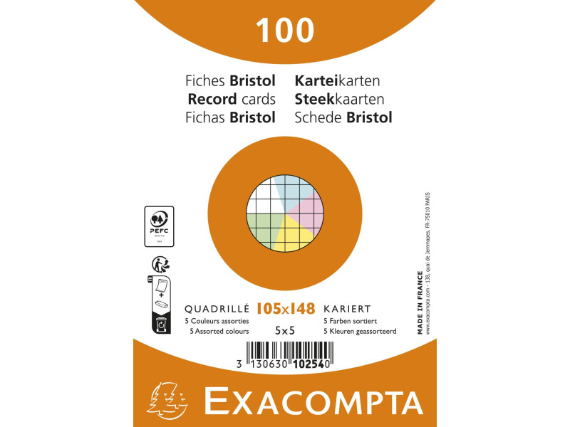 EXACOMPTA Fiches bristol, A6, uni, assorti