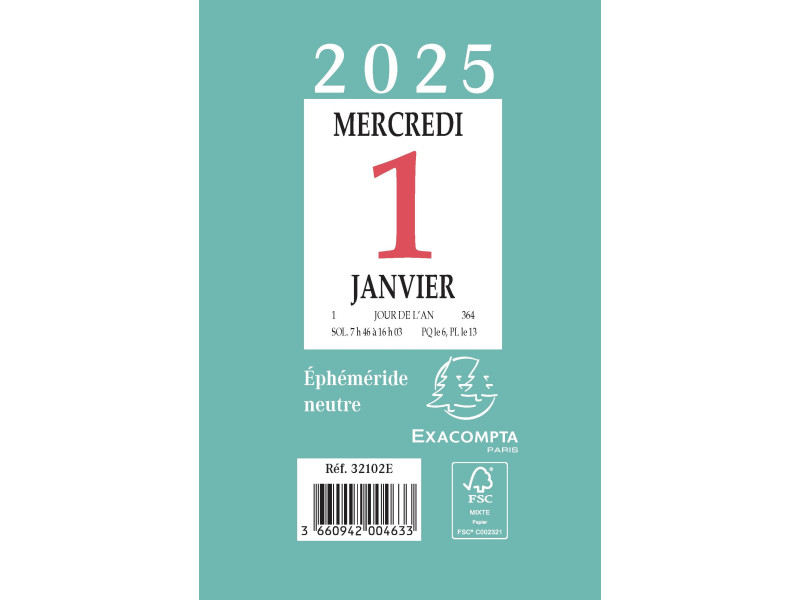 EXACOMPTA Bloc éphémeride neutre, 65 x 97 mm, 2027