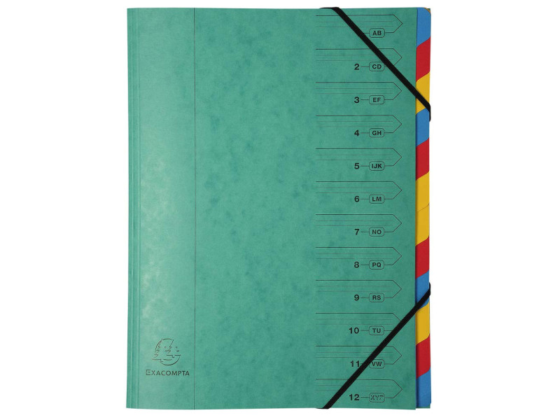 EXACOMPTA Trieur, A4, carton, 12 compartiments, assorti