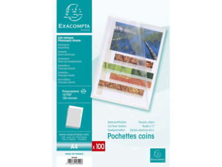 EXACOMPTA Pochette coin, A4, PP 0,12 mm, transparent grainé