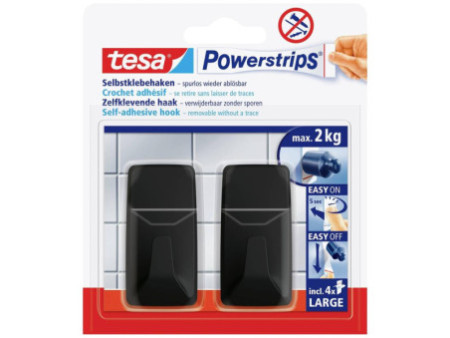 tesa Powerstrips Crochet adhésif LARGE rectangulaire, noir