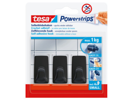 tesa Powerstrips Crochet adhésif SMALL rectangulaire, noir