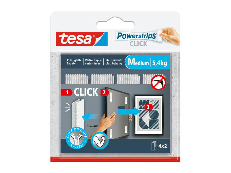tesa Bande auto-agrippante Powerstrips CLICK, medium, blanc