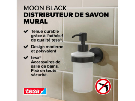 tesa Distributeur de savon MOON BLACK, verre satiné, noir