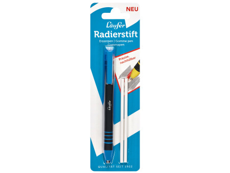 Läufer Stylo-gomme en plastique, 2 gommes de rechange, bleu