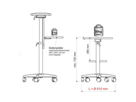 MAUL Table de projection professionnelle, gris