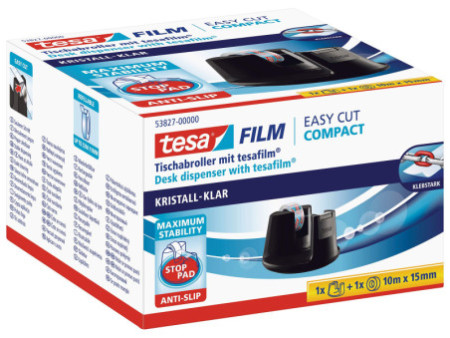 tesa Dévidoir de bureau Easy Cut Compact, équipé, noir