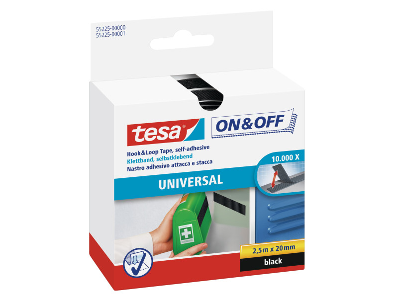 tesa On & Off Bande auto-agrippante, 20 mm x 2,5 m, noir