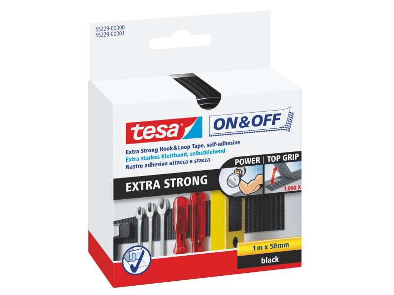 tesa On & Off Bande auto-agrippante Extra Strong, noir