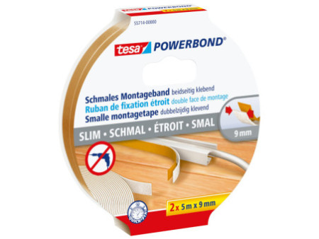 tesa Powerbond Adhésif de montage, étroit, transparent