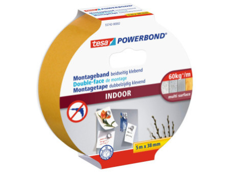 tesa Powerband Adhésif de montage INDOOR, 38 mm x 5 m