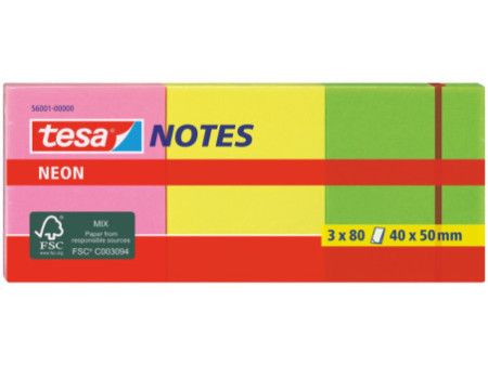 tesa Bloc de notes adhésives couleurs néon, 40 x 50 mm