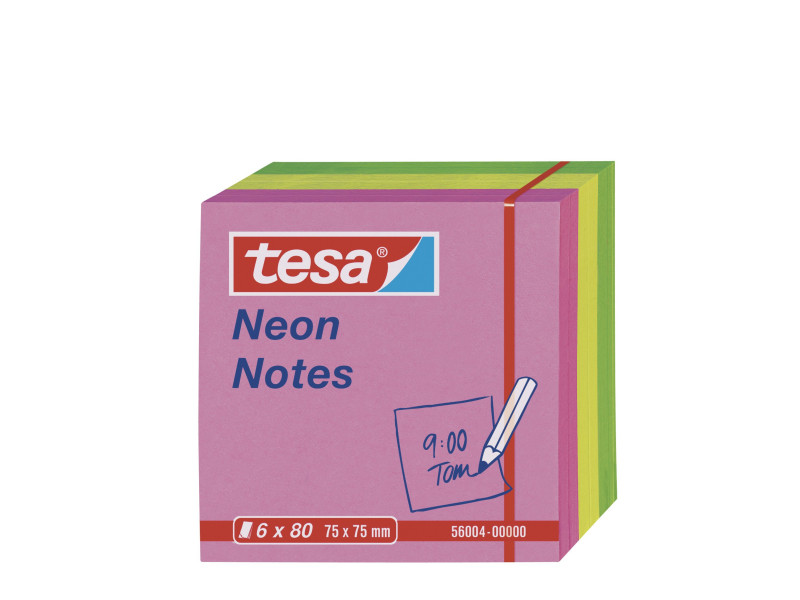 tesa Bloc de notes adhésives, couleurs néon, 75 x 75 mm