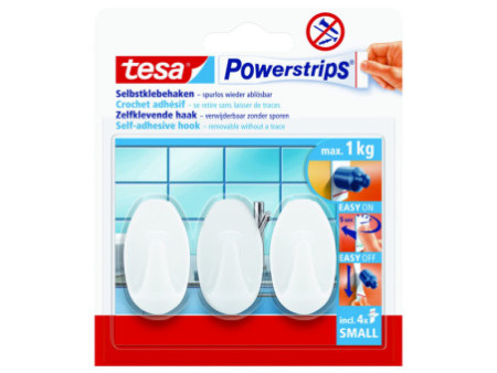 tesa Powerstrips Crochet adhésif SMALL, ovale, blanc